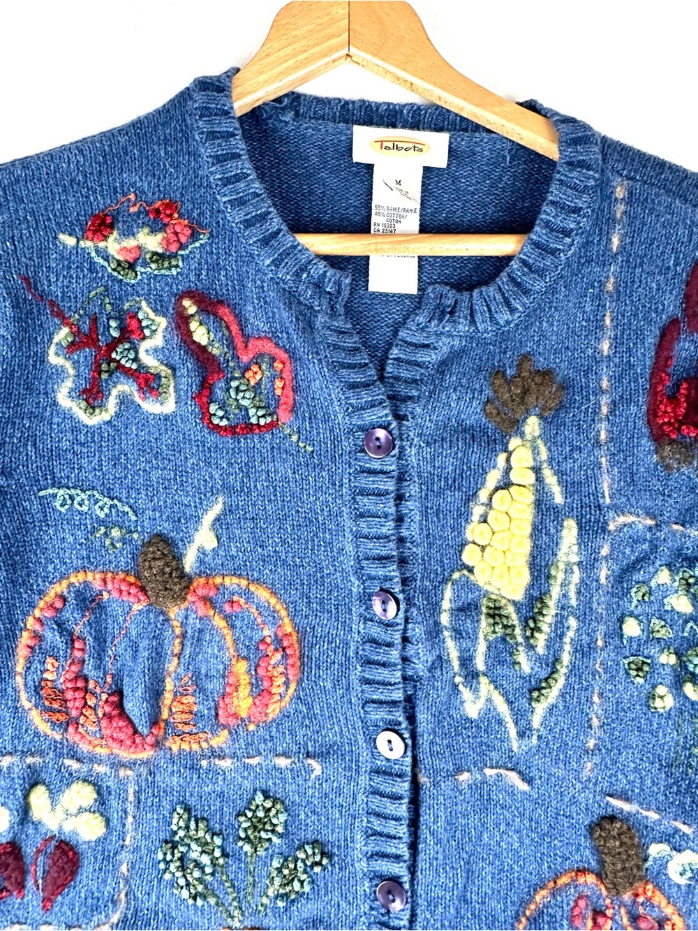 Talbots Harvest Embroidered Cardigan Sweater Cotton Ramie Blend - Picture 4 of 10